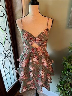 Trixxi Floral Sundress in Olive Green & Dusty Rose
